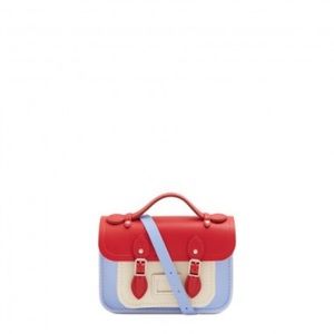 Cambridge Satchel 8 inch Mini Satchel Bag in Red Berry, Snowdrop White & Blue